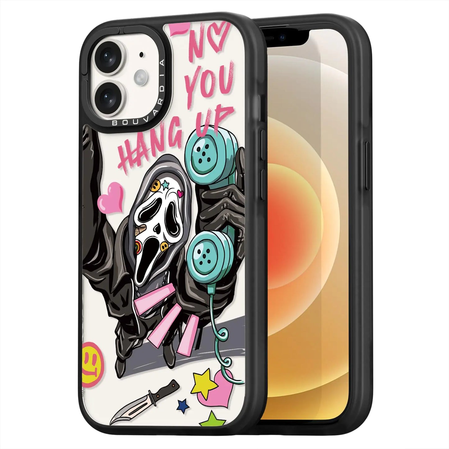 Bouvardia for iPhone 12 Case Cute AestheticShockproof Black Girly Phone Cover for Women Girls MenSkeleton Design