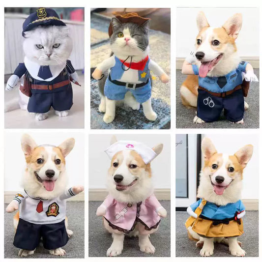 Pet Dog Cat Funny Cute Pet Costume Vertical Funny Dress-up Clothes Halloween Summer Clothes