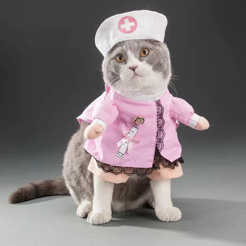 Pet Dog Cat Funny Cute Pet Costume Vertical Funny Dress-up Clothes Halloween Summer Clothes