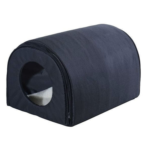 Outdoor Heated Cat House with Warm Padded Bed in Black-0