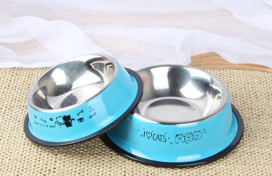 Non-Slip Stainless Steel Pet Dog Bowl with Cartoon Print