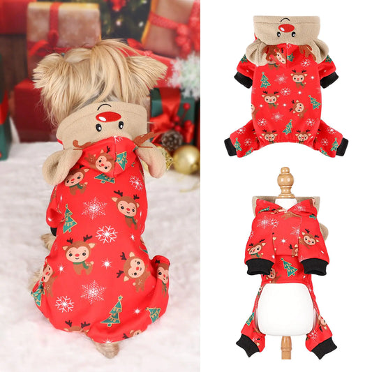 Dog Christmas Pajamas Fleece Dog Christmas Sweater Dog Christmas Clothes Warm Reindeer Dog Christmas Outfit Winter Clothes for Small Dogs Girl Boy Pet Cat Pjs Xmas Puppy Clothes Doggie(X-Small)