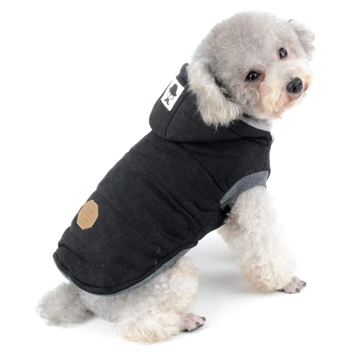 SELMAI Fleece Dog Hoodie Winter Coat for Small Boy Dog Cat Puppy Cotton Hooded Jacket Chihuahua Clothes Girl Boy Yorkie Pet Walking Outdoor Black XXL