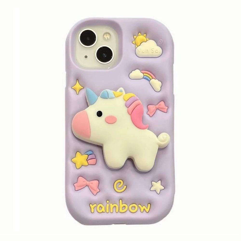 For iPhone 16, 16Pro, 16promax,3D soft silicone case for iPhone, shockproof Cover, shockproof skin shell, Cute cartoon animal