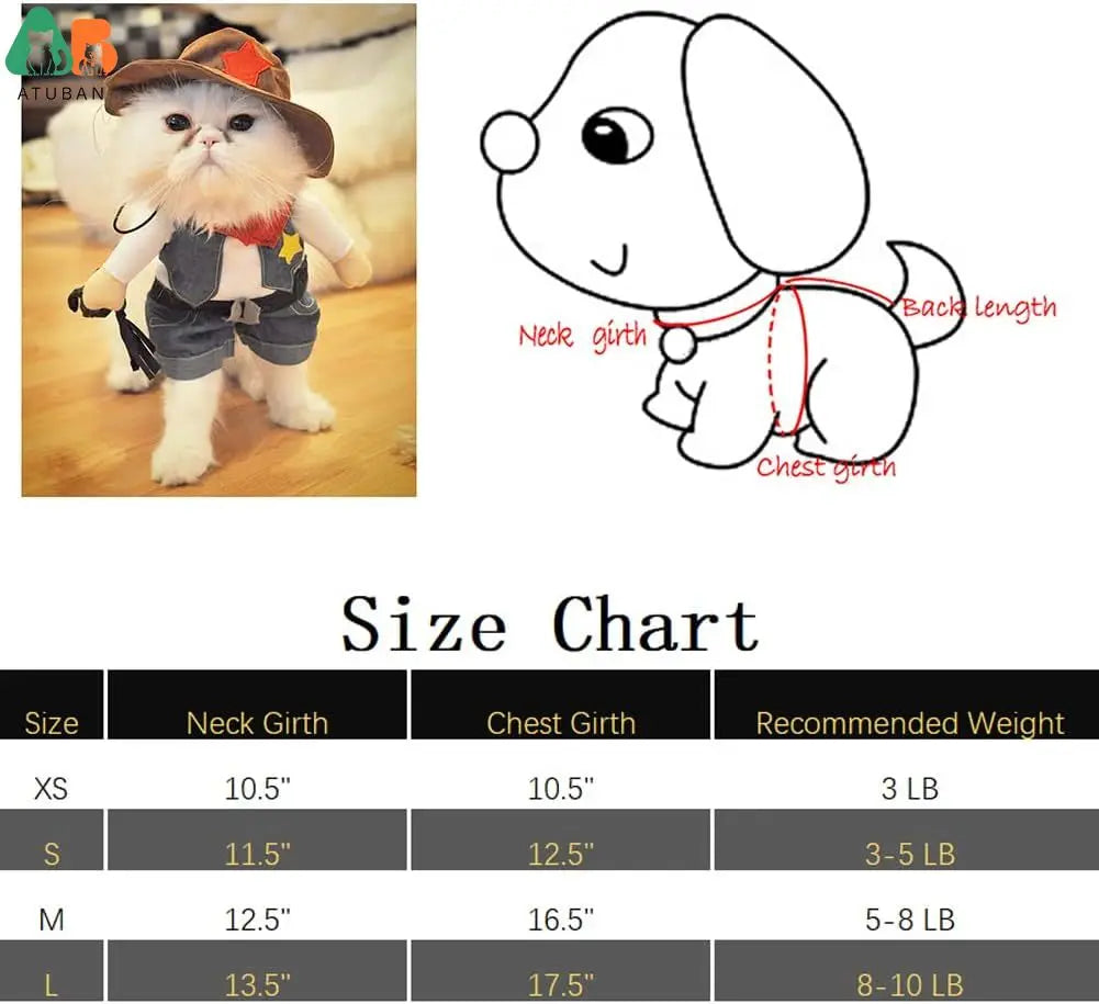 Pet Dog Cat Halloween Costumes,West Cowboy Uniform with Hat,Funny Pet Cowboy Outfit,Clothing Funny Costume for Cats & Small Dogs