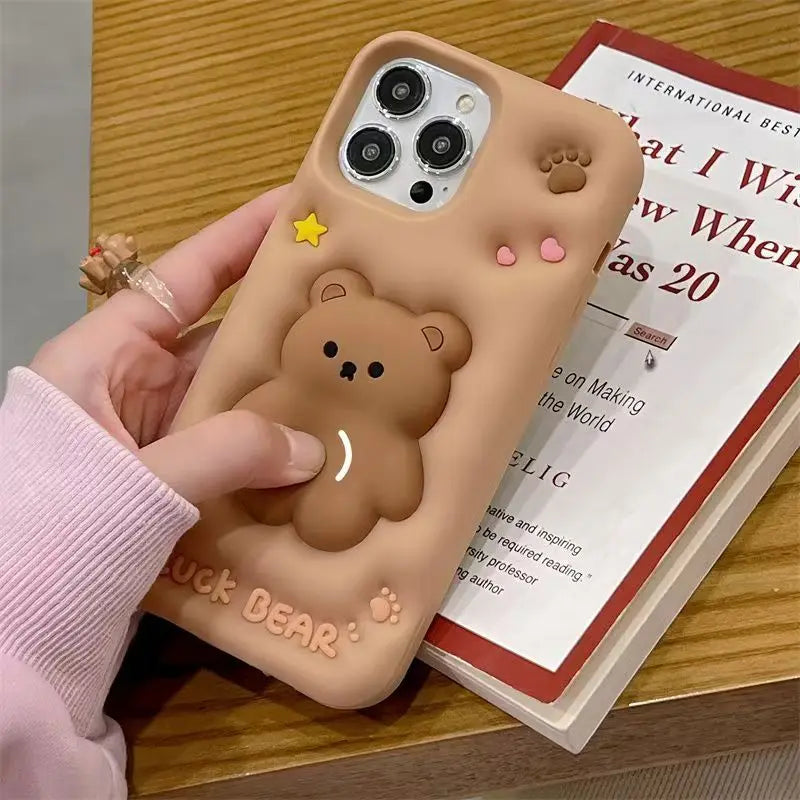 Relieve Stress Case For Samsung Galaxy A15 A25 A55 A54 A14 A35 A30S A50S S24 S23 Ultra Brown Luck Bear Expand Soft Silicon Cover