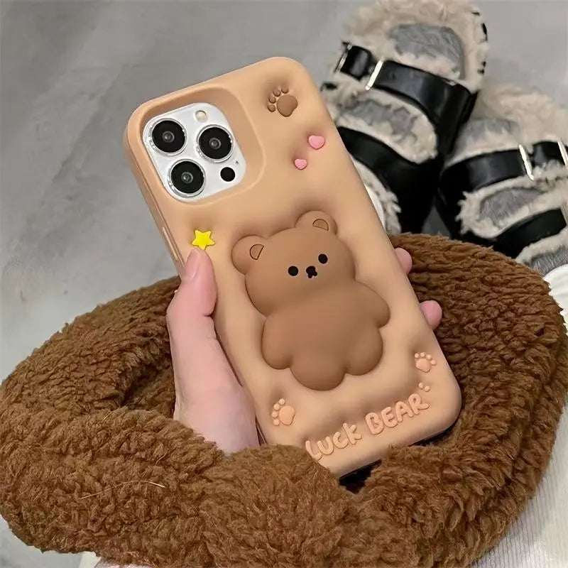 Relieve Stress Case For Samsung Galaxy A15 A25 A55 A54 A14 A35 A30S A50S S24 S23 Ultra Brown Luck Bear Expand Soft Silicon Cover