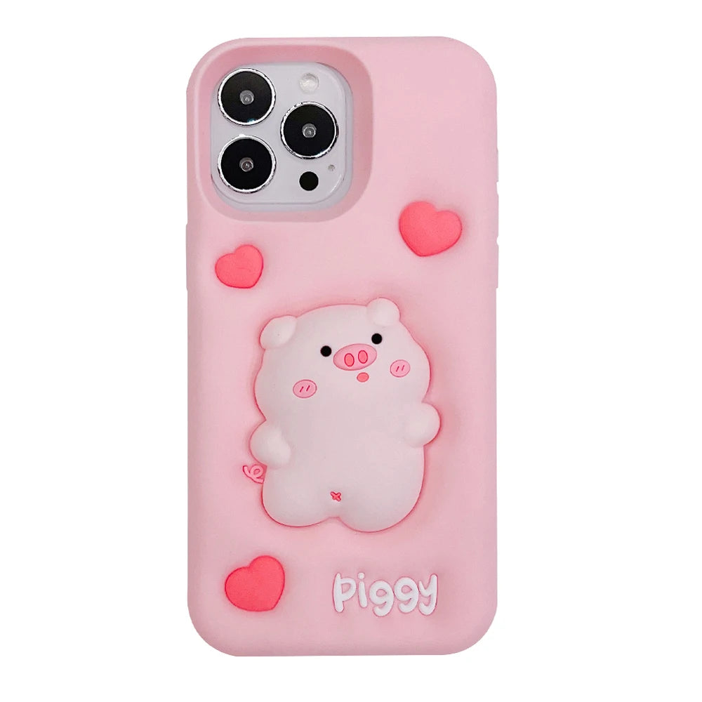 For iPhone 16, 16Pro, 16promax,3D soft silicone case for iPhone, shockproof Cover, shockproof skin shell, Cute cartoon animal
