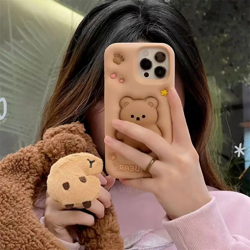 Relieve Stress Case For Samsung Galaxy A15 A25 A55 A54 A14 A35 A30S A50S S24 S23 Ultra Brown Luck Bear Expand Soft Silicon Cover