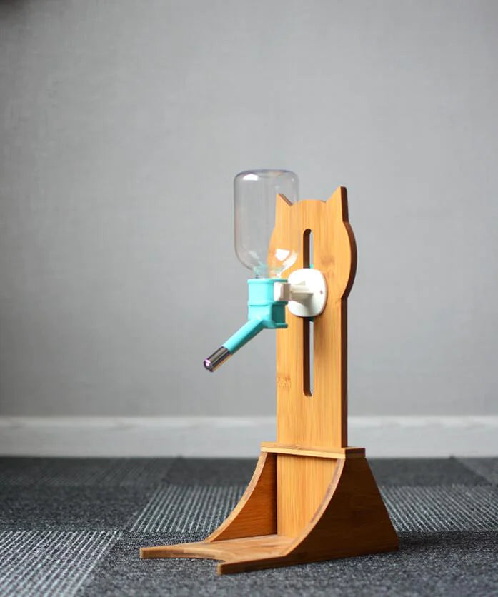 Cat Water Dispenser with Bamboo or Oak Stand – 300ml Pet Drinking Fountain