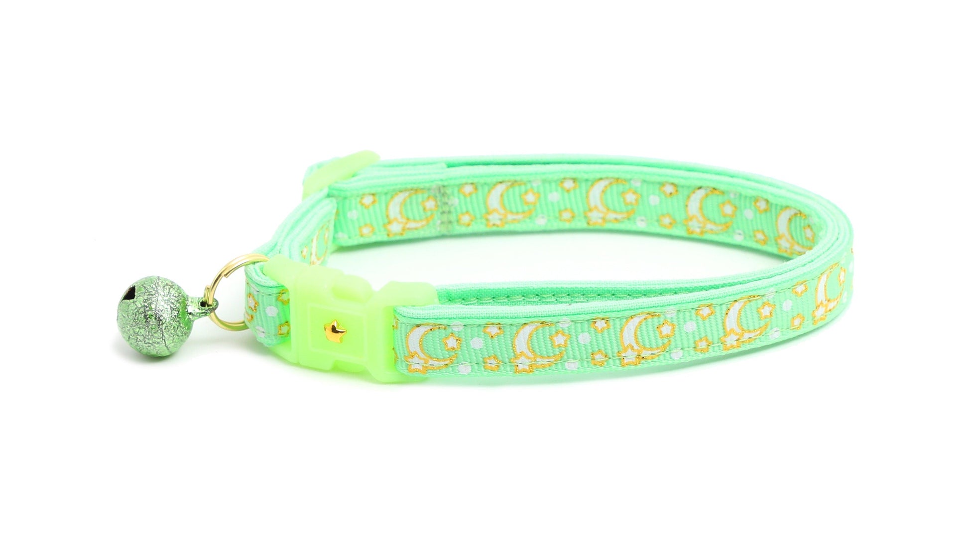 Gold Moons and Stars on Mint Green Cat Collar-3
