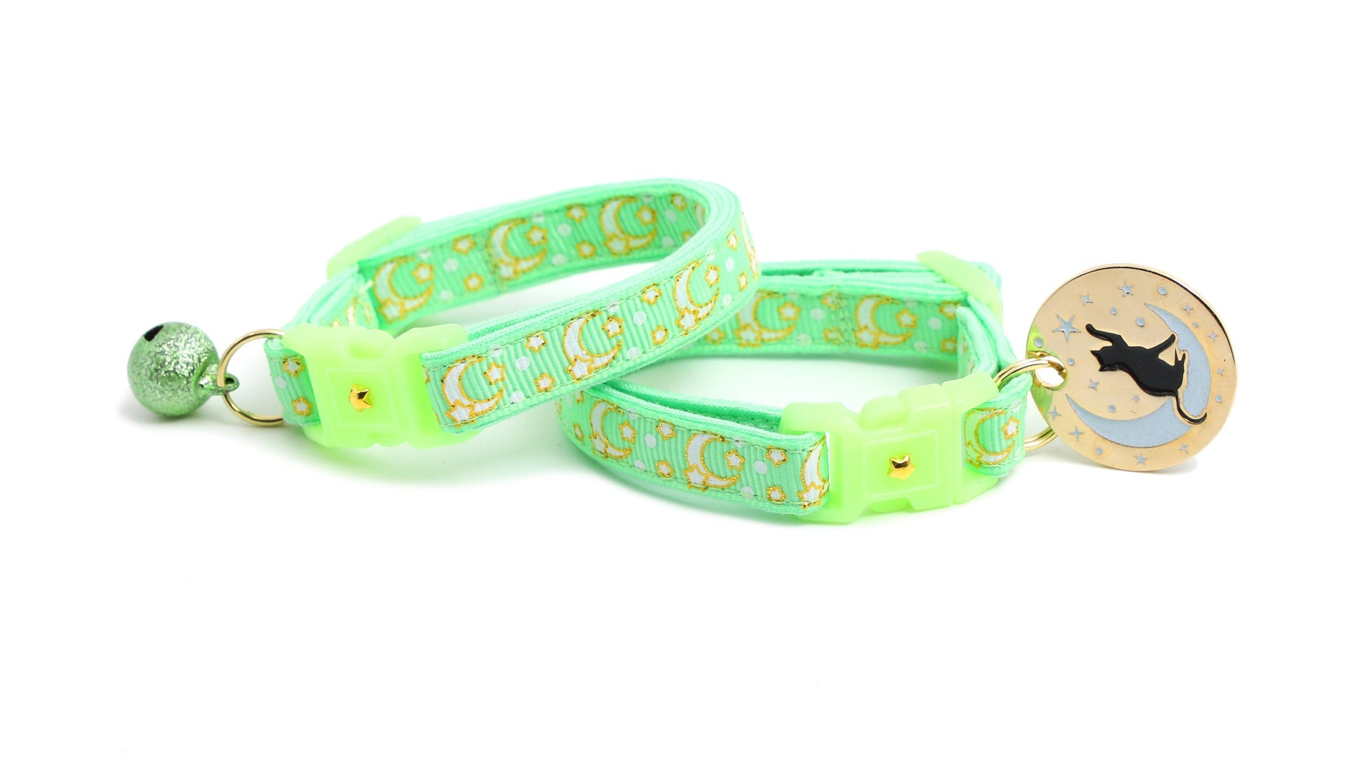 Gold Moons and Stars on Mint Green Cat Collar-2
