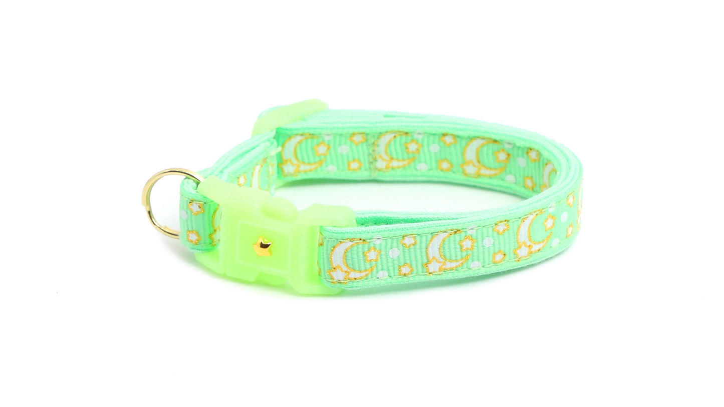 Gold Moons and Stars on Mint Green Cat Collar-8