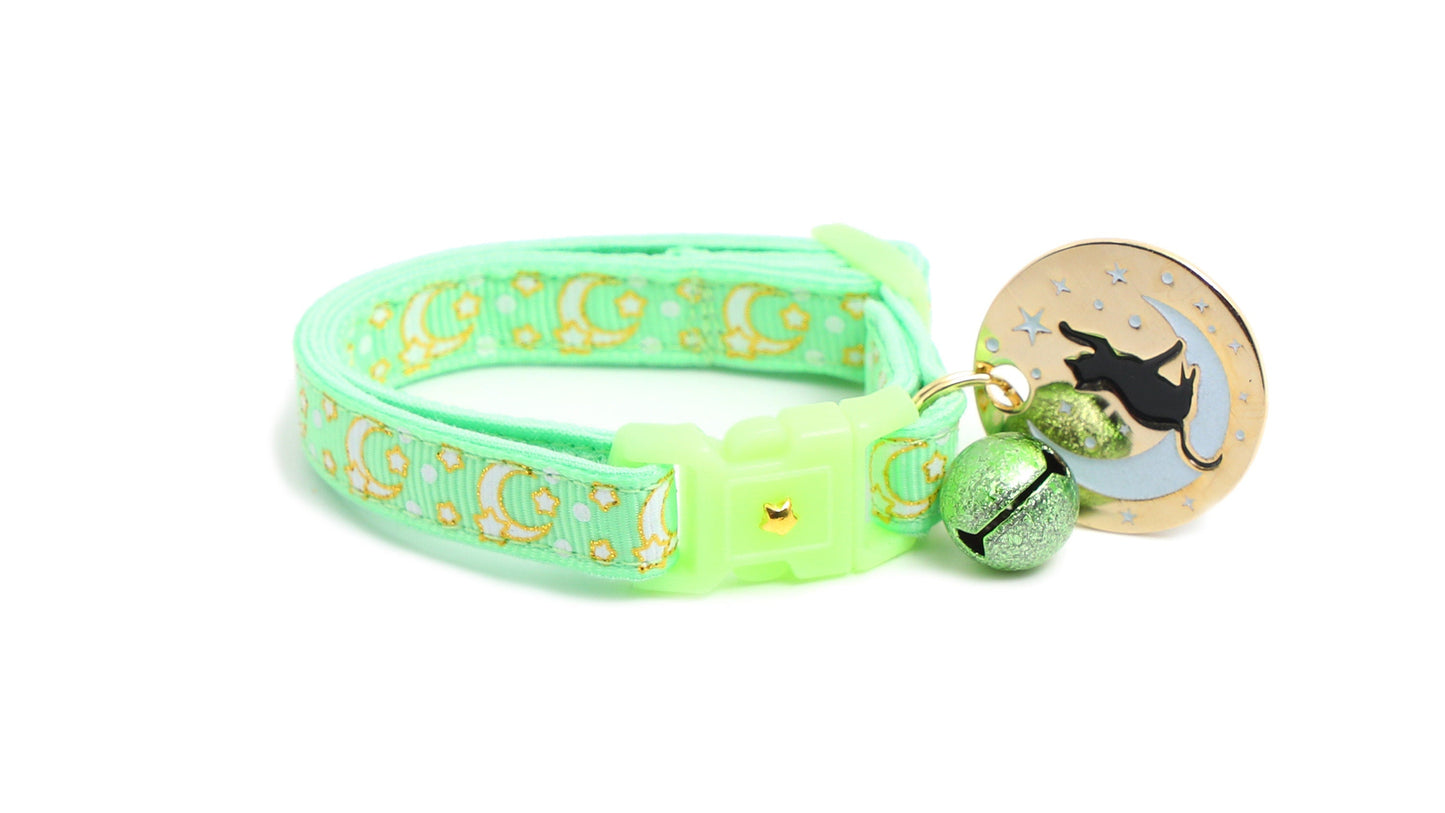 Gold Moons and Stars on Mint Green Cat Collar-5