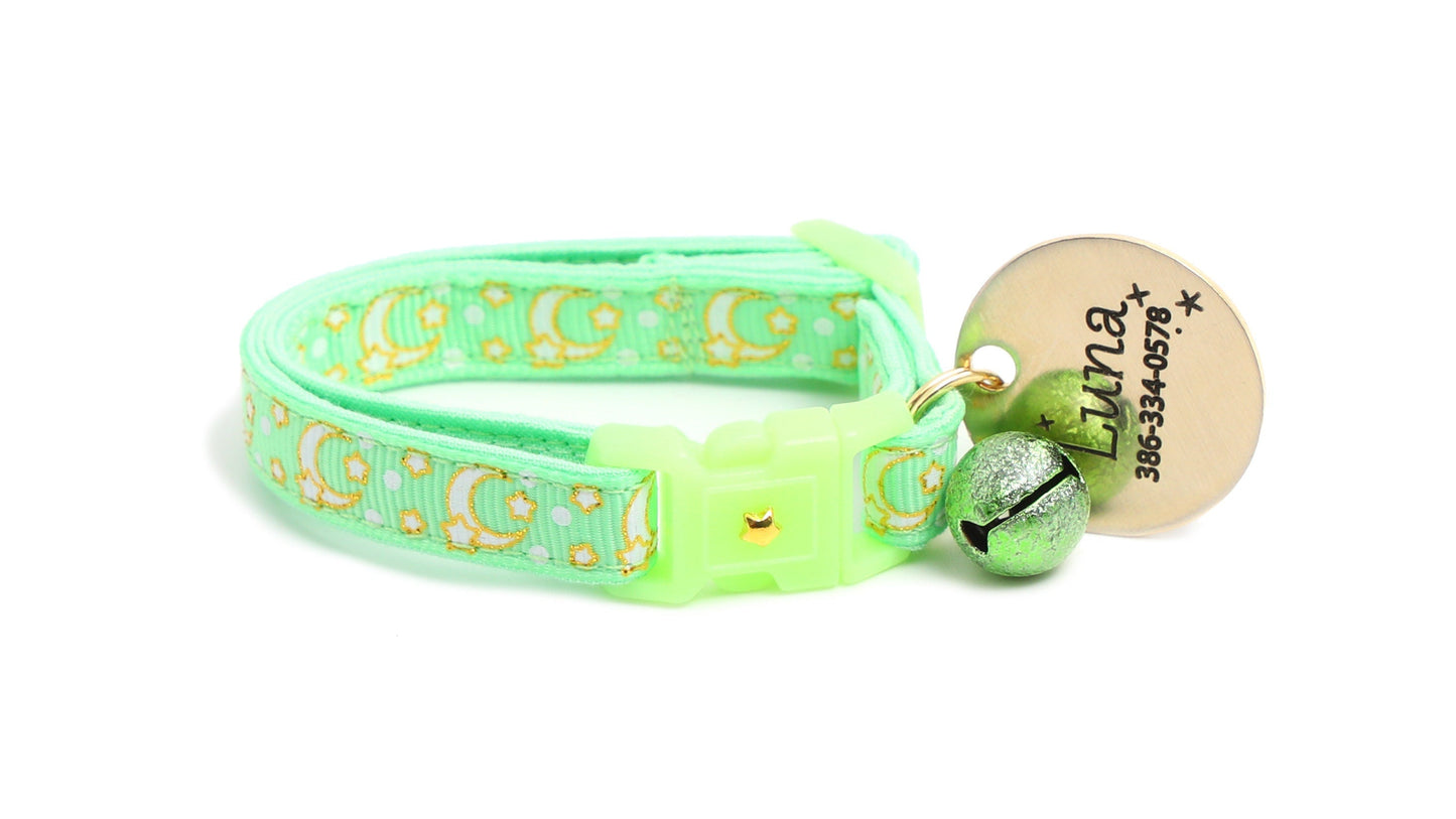 Gold Moons and Stars on Mint Green Cat Collar-7