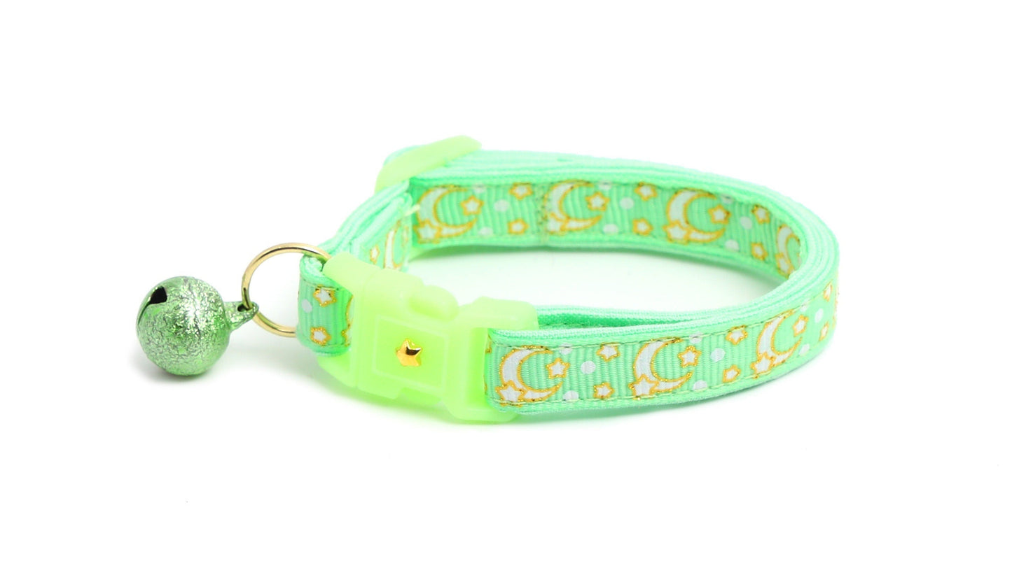 Gold Moons and Stars on Mint Green Cat Collar-0