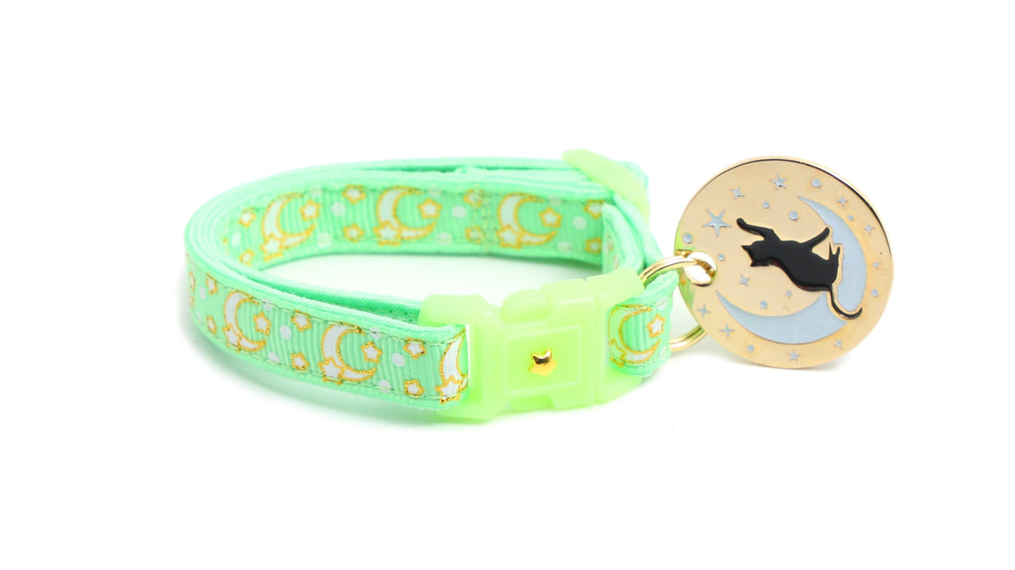Gold Moons and Stars on Mint Green Cat Collar-1