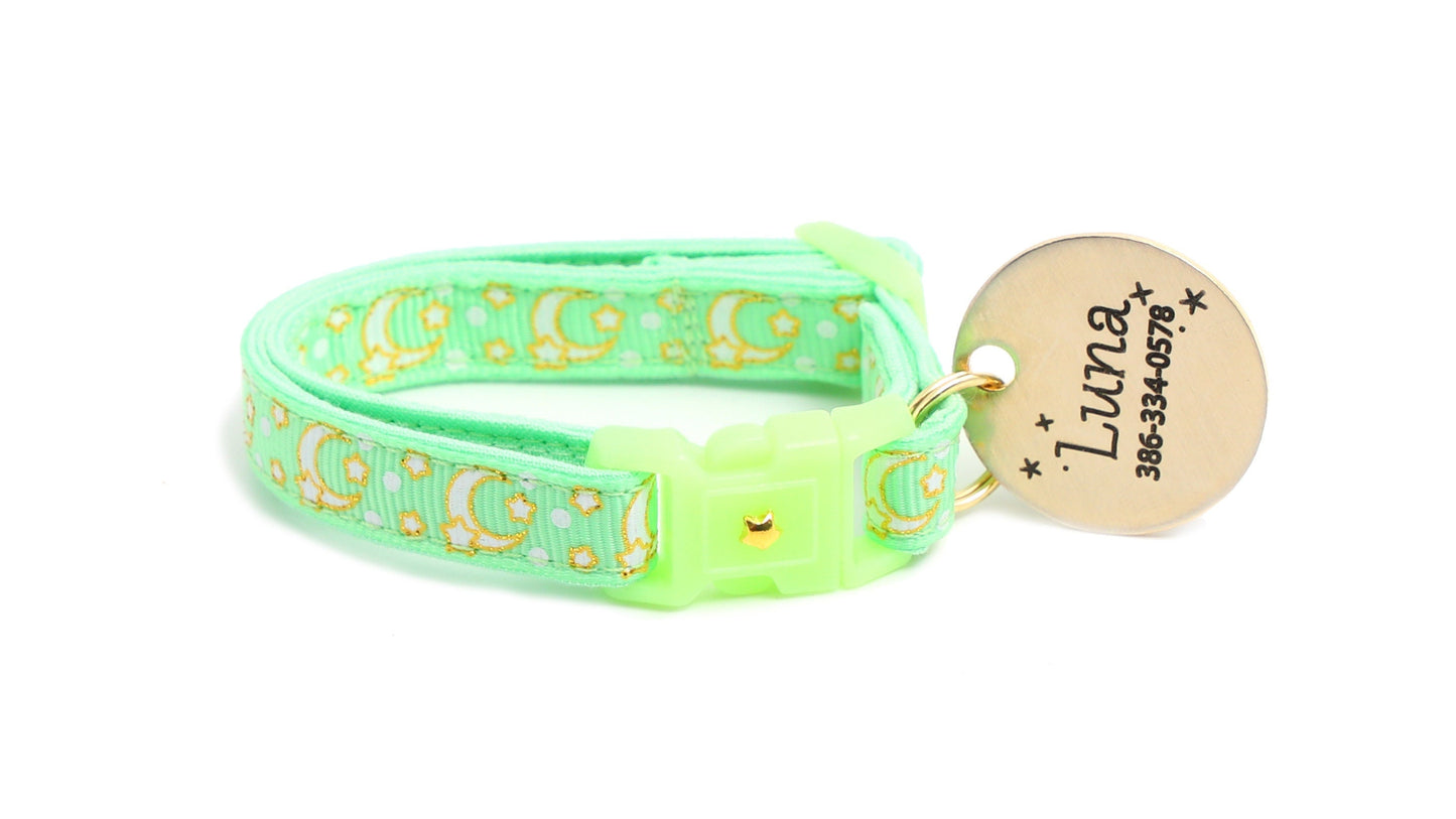 Gold Moons and Stars on Mint Green Cat Collar-6