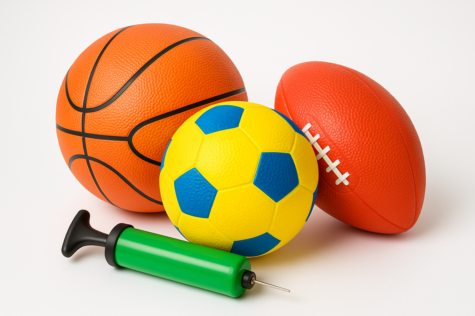 Three-piece sports ball set with pump
