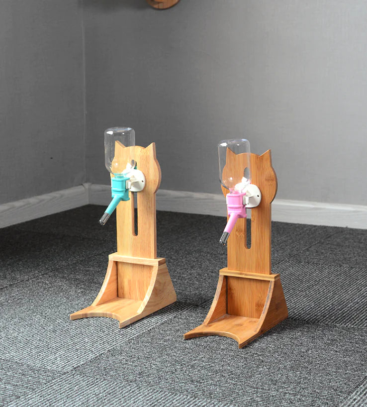 Cat Water Dispenser with Bamboo or Oak Stand – 300ml Pet Drinking Fountain
